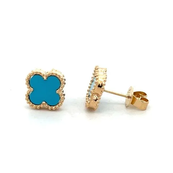 14K Yellow Gold Turquoise Clover Post Earrings Dickinson Jewelers Dunkirk, MD