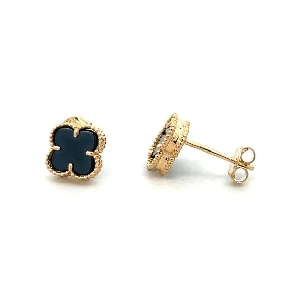 14k Gold Black Onyx Clover Post Earrings Dickinson Jewelers Dunkirk, MD
