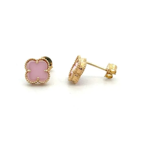 14Kt Yellow Pink Ceramic Clover Post Earrings Dickinson Jewelers Dunkirk, MD