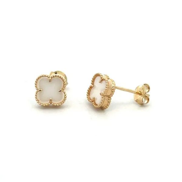 14k Gold White Ceramic Clover Post Earrings Dickinson Jewelers Dunkirk, MD