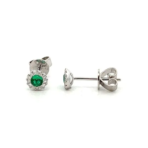 14Kt White Emerald Halo Post Earrings Dickinson Jewelers Dunkirk, MD