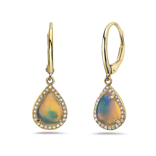 14Kt Yellow Gold Opal Halo Dangle Leverback Earrings Dickinson Jewelers Dunkirk, MD