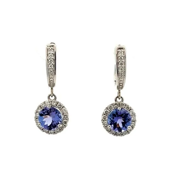 14 Karat White Gold Tanzanite Halo Dangle Leverback Earrings Dickinson Jewelers Dunkirk, MD