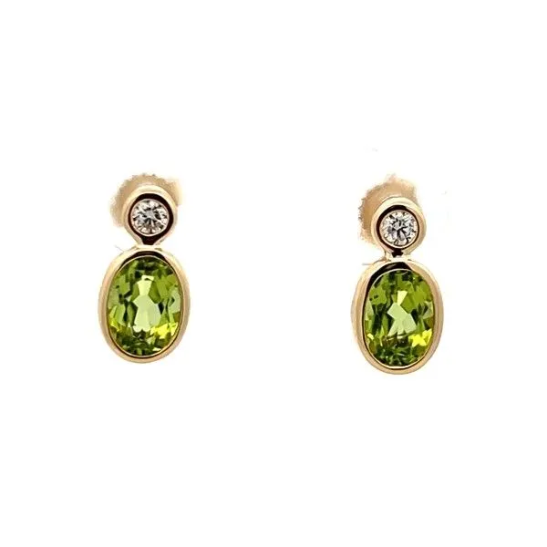 14K Yellow Peridot Oval Bezel Set Post Earrings Dickinson Jewelers Dunkirk, MD