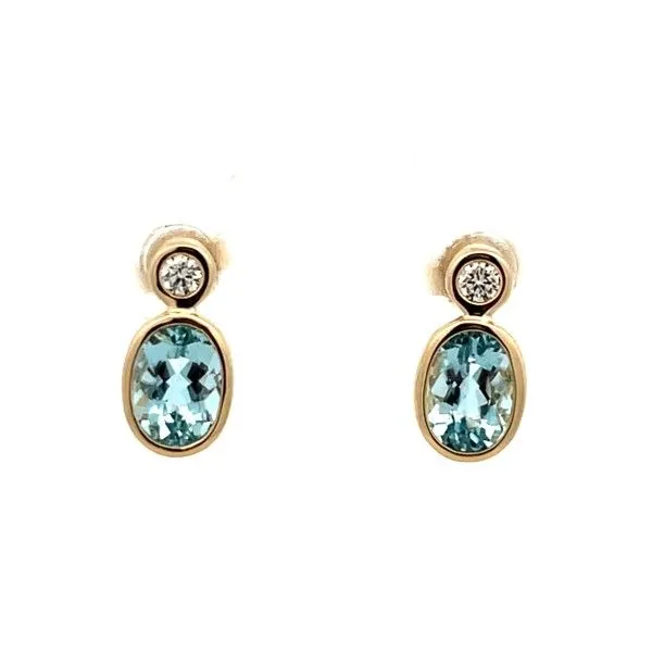 14K Yellow Aquamarine Oval Bezel Set Post Earrings Dickinson Jewelers Dunkirk, MD