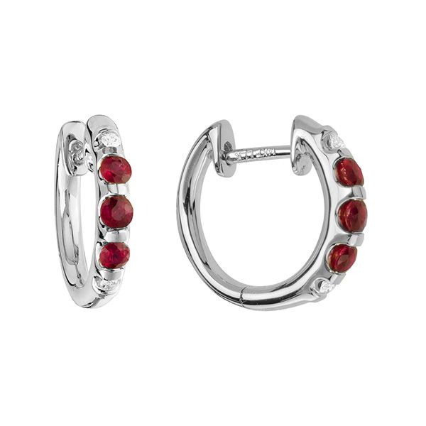 14k White Gold Ruby Huggie Earrings Dickinson Jewelers Dunkirk, MD