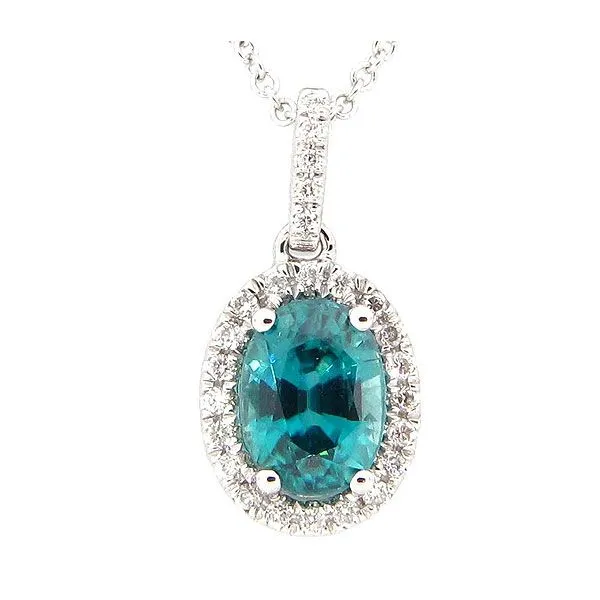 14k White Gold  Blue Zircon Halo Pendant Dickinson Jewelers Dunkirk, MD