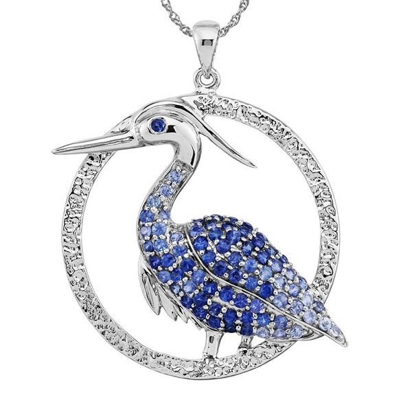 Sterling Silver And Sapphire Blue Heron Pendant Dickinson Jewelers Dunkirk, MD