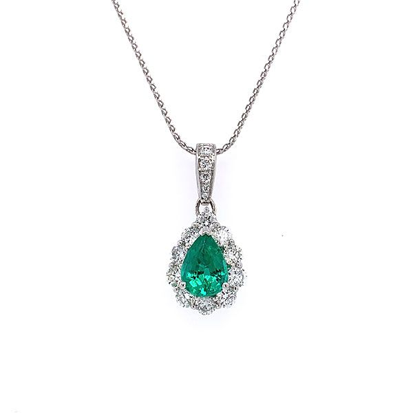 14k White Gold Emerald Halo Pendant Dickinson Jewelers Dunkirk, MD
