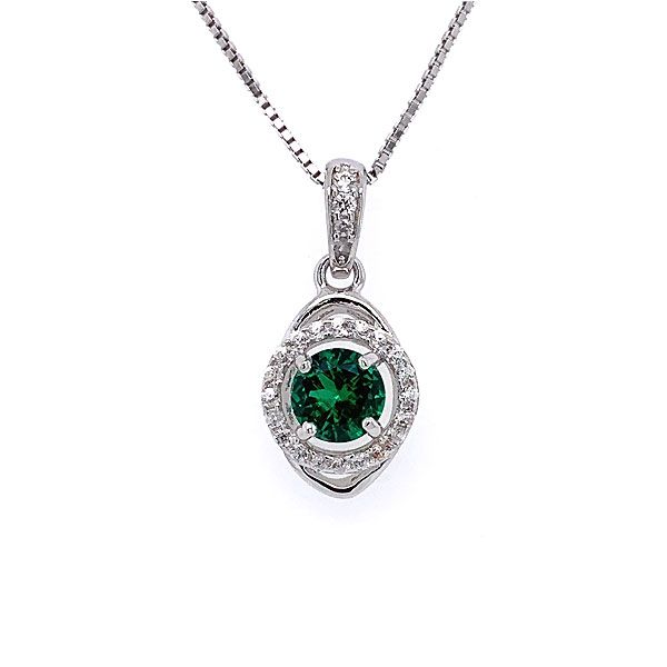 Sterling Silver Lab-Created Emerald Halo Pendant Dickinson Jewelers Dunkirk, MD