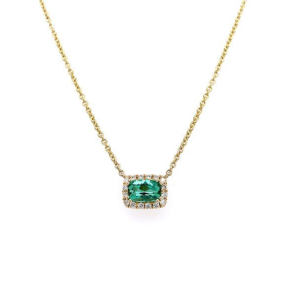 14k Yellow Gold Green Tourmaline Halo Necklace Dickinson Jewelers Dunkirk, MD