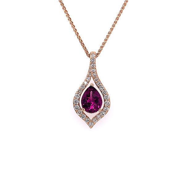 14k Rose Gold Grape Garnet Halo Pendant Dickinson Jewelers Dunkirk, MD