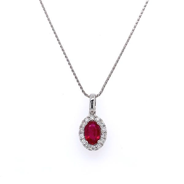 14k White Gold Ruby Halo Pendant Dickinson Jewelers Dunkirk, MD