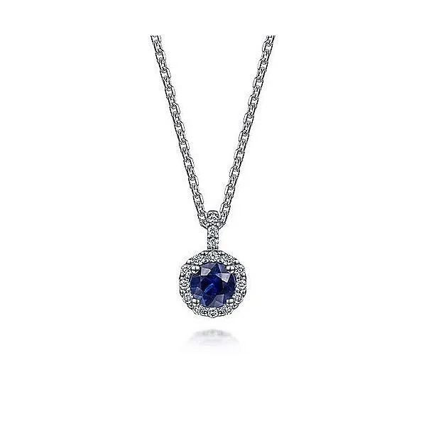 14k White Gold Sapphire Halo Pendant Dickinson Jewelers Dunkirk, MD