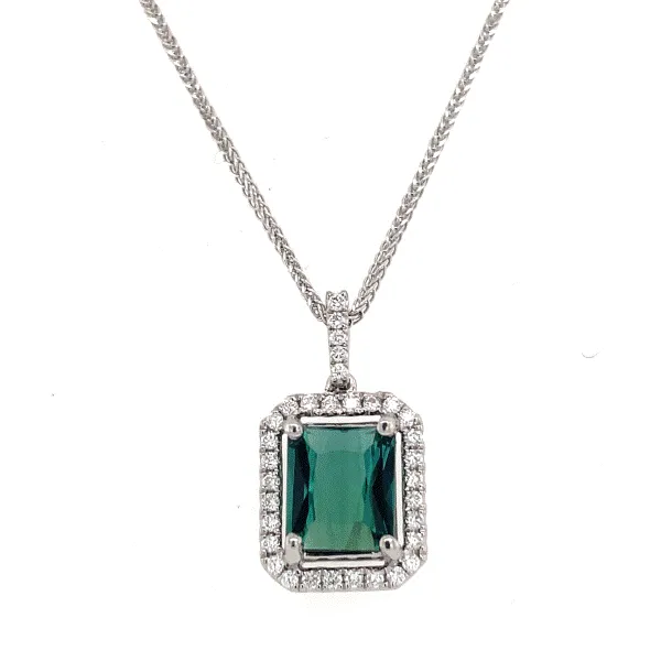 14k White Gold Green Tourmaline Halo Pendant Dickinson Jewelers Dunkirk, MD