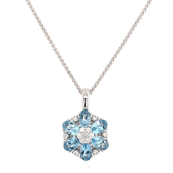 14k White Gold Aquamarine Flower Pendant Dickinson Jewelers Dunkirk, MD