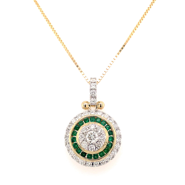 14k Yellow Gold Emerald Halo Pendant Dickinson Jewelers Dunkirk, MD