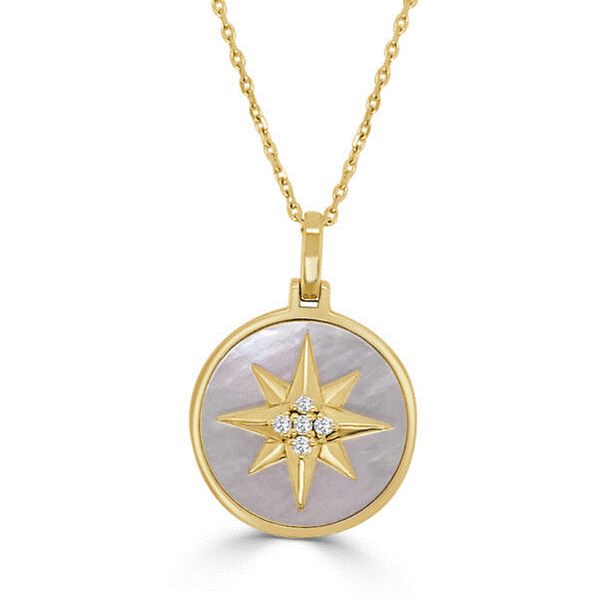 14k Yellow Gold Mother of Pearl Compass Pendant Dickinson Jewelers Dunkirk, MD