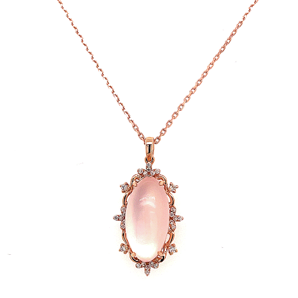 14k Rose Gold Rose Quartz Halo Pendant Dickinson Jewelers Dunkirk, MD