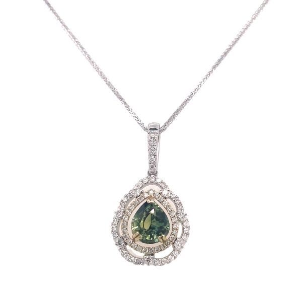 14k White-Yellow Gold Sapphire Double Halo Pendant Dickinson Jewelers Dunkirk, MD