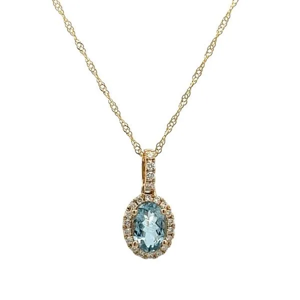 14k Yellow Gold Aquamarine Halo Pendant Dickinson Jewelers Dunkirk, MD
