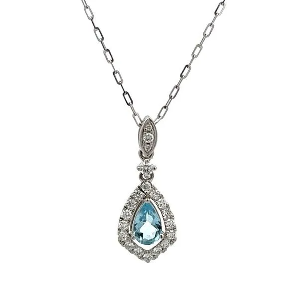 14k White Gold Aquamarine Halo Pendant Dickinson Jewelers Dunkirk, MD