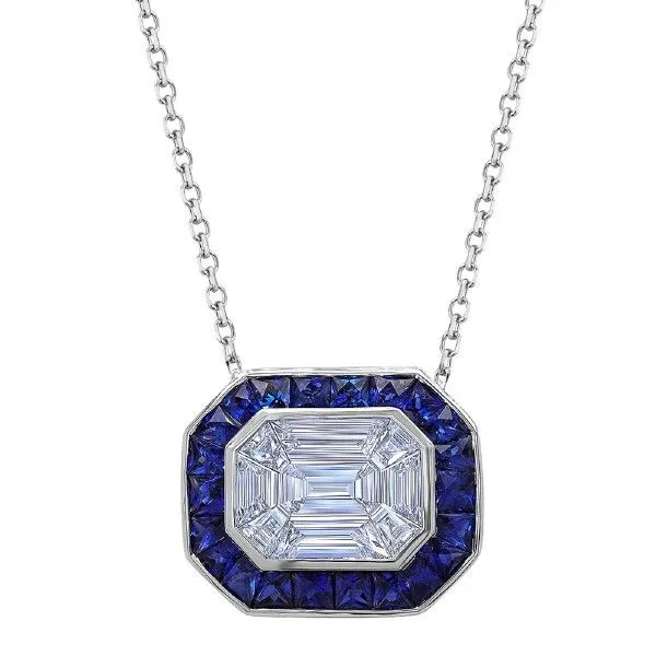 14k White Gold Sapphire and Diamond Necklace Dickinson Jewelers Dunkirk, MD