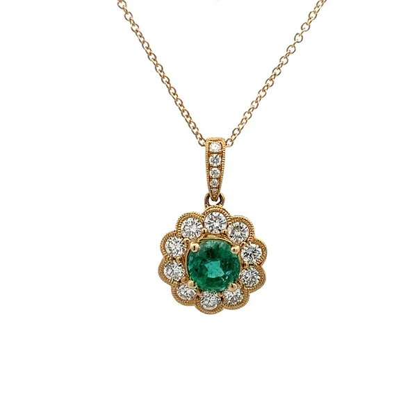 14Kt Yellow Emerald Milgrain Accented Fancy Halo Pendant Dickinson Jewelers Dunkirk, MD