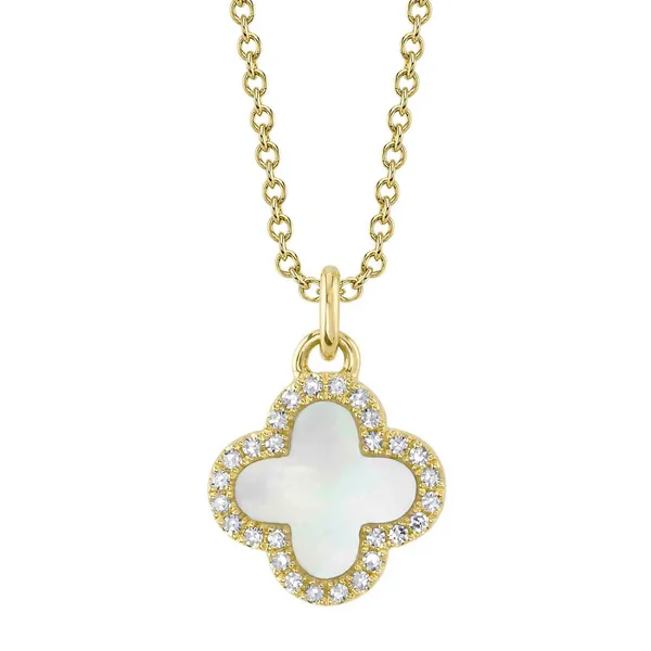 14K Yellow Gold Mother of Pearl Clover Pendant on Chain Dickinson Jewelers Dunkirk, MD