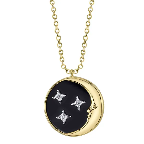 14K Yellow Gold Black Onyx Crescent Moon and Star Pendant Dickinson Jewelers Dunkirk, MD
