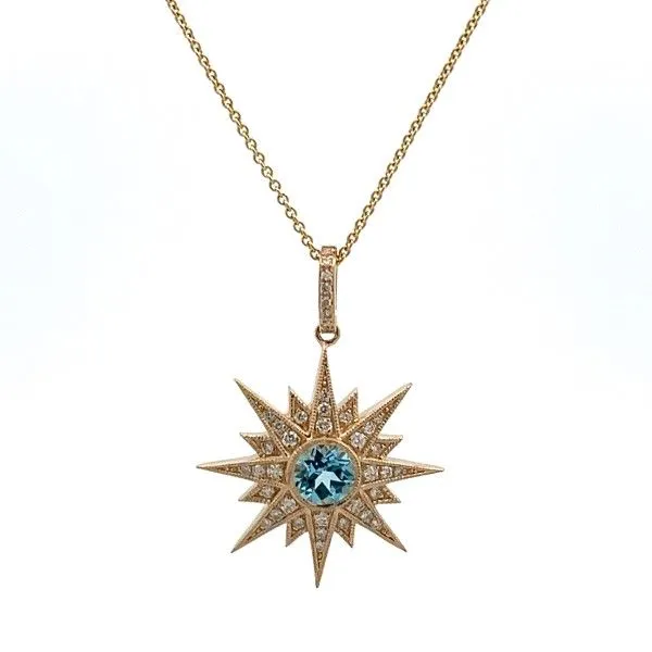 14Kt Yellow Starburst Blue Topaz and Diamond Pendant Dickinson Jewelers Dunkirk, MD