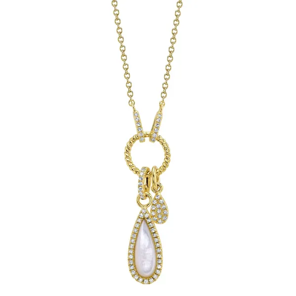 14Kt Yellow Gold Double Teardrop Dangle MOP Center Necklace Dickinson Jewelers Dunkirk, MD