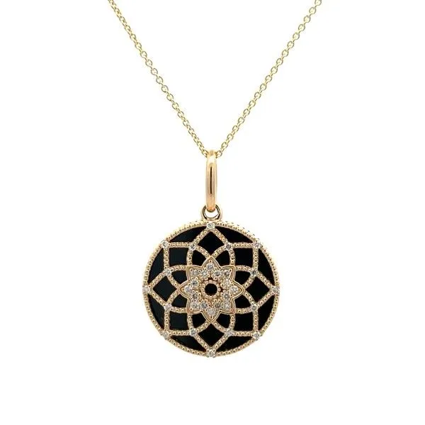 14K Yellow Black Onyx and Diamond Beaded Flower Pendant Dickinson Jewelers Dunkirk, MD