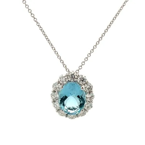 18 Karat White Gold Aquamarine Halo Pendant Dickinson Jewelers Dunkirk, MD