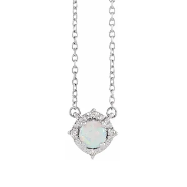 Sterling Silver Opal Halo Birthstone Necklace Dickinson Jewelers Dunkirk, MD