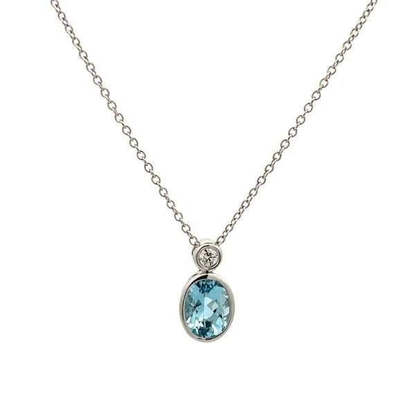 14K White Oval Aquamarine Bezel Set Pendant Dickinson Jewelers Dunkirk, MD