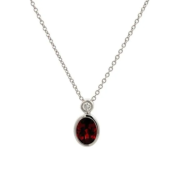 14K White Gold Garnet Oval Bezel Set Pendant Dickinson Jewelers Dunkirk, MD