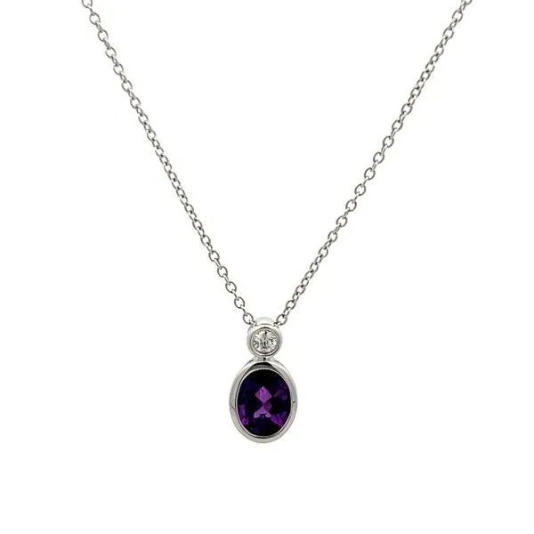 14K White Oval Amethyst Bezel Set Pendant Dickinson Jewelers Dunkirk, MD