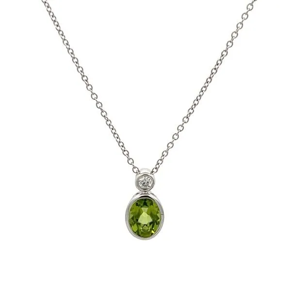 14K White Oval Peridot Bezel Set Pendant Dickinson Jewelers Dunkirk, MD