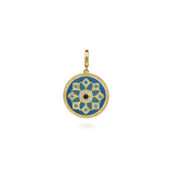 14Kt Blue Sapphire and Blue Topaz Bujukan Enamel Medallion Pendant Dickinson Jewelers Dunkirk, MD