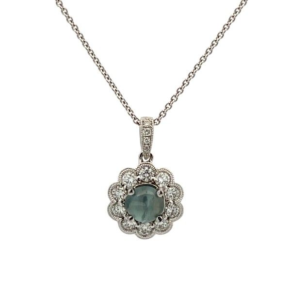 14 Karat White Gold Cat's Eye Alexandrite Halo Pendant Dickinson Jewelers Dunkirk, MD