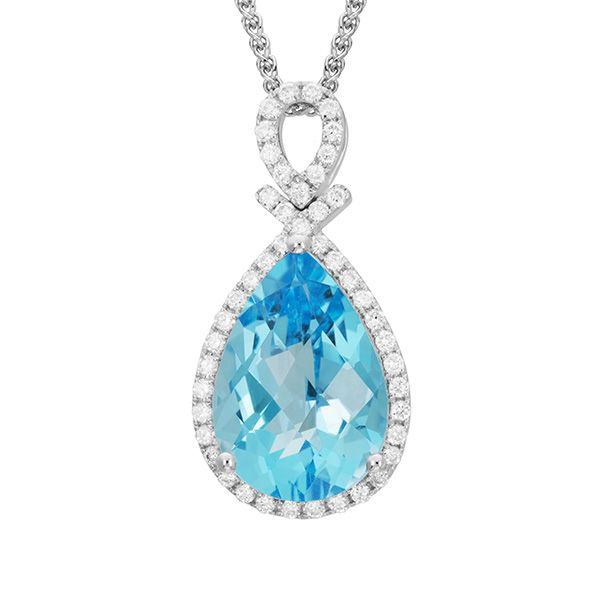 14k White Gold Blue Topaz Halo Pendant Dickinson Jewelers Dunkirk, MD