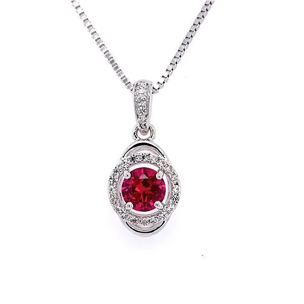 Sterling Silver Lab-Created Ruby Halo Pendant Dickinson Jewelers Dunkirk, MD