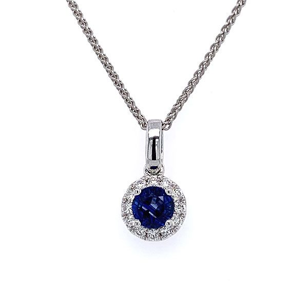 14k White Gold Sapphire Halo Pendant Dickinson Jewelers Dunkirk, MD