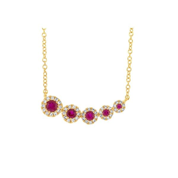 14k Yellow Gold Ruby Halo Necklace Dickinson Jewelers Dunkirk, MD