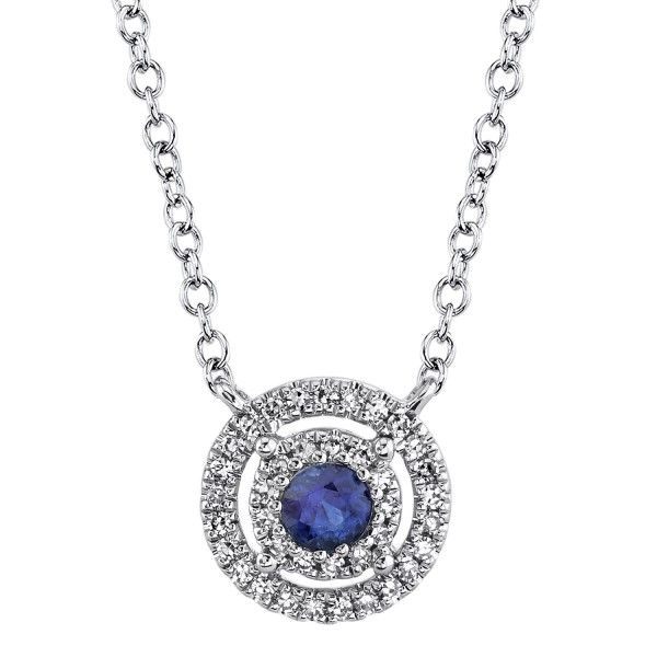 14k White Gold Sapphire Halo Necklace Dickinson Jewelers Dunkirk, MD