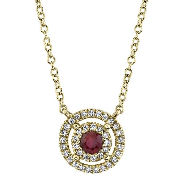14k Yellow Gold Ruby Halo Necklace Dickinson Jewelers Dunkirk, MD