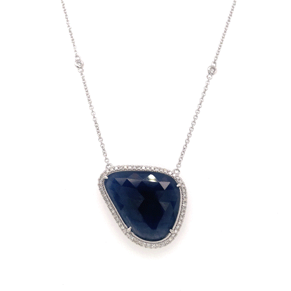 14k White Gold Sapphire Halo Necklace Dickinson Jewelers Dunkirk, MD
