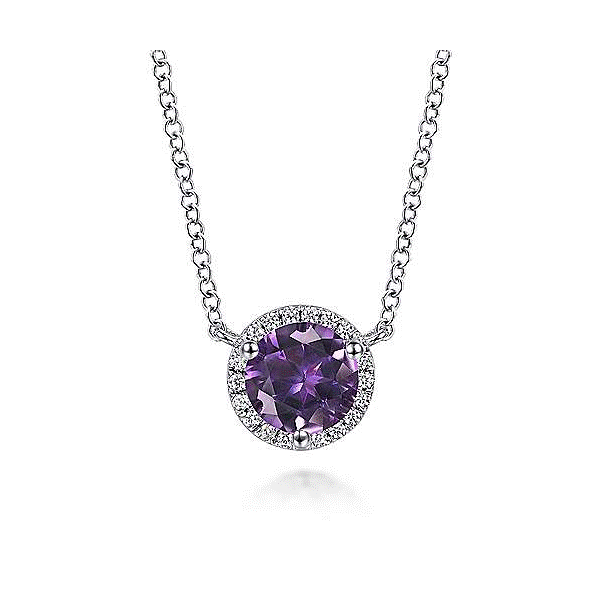 14k White Gold Amethyst Halo Necklace Dickinson Jewelers Dunkirk, MD