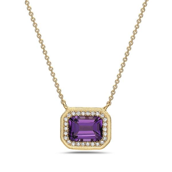 14k Yellow Gold Amethyst Halo Necklace Dickinson Jewelers Dunkirk, MD